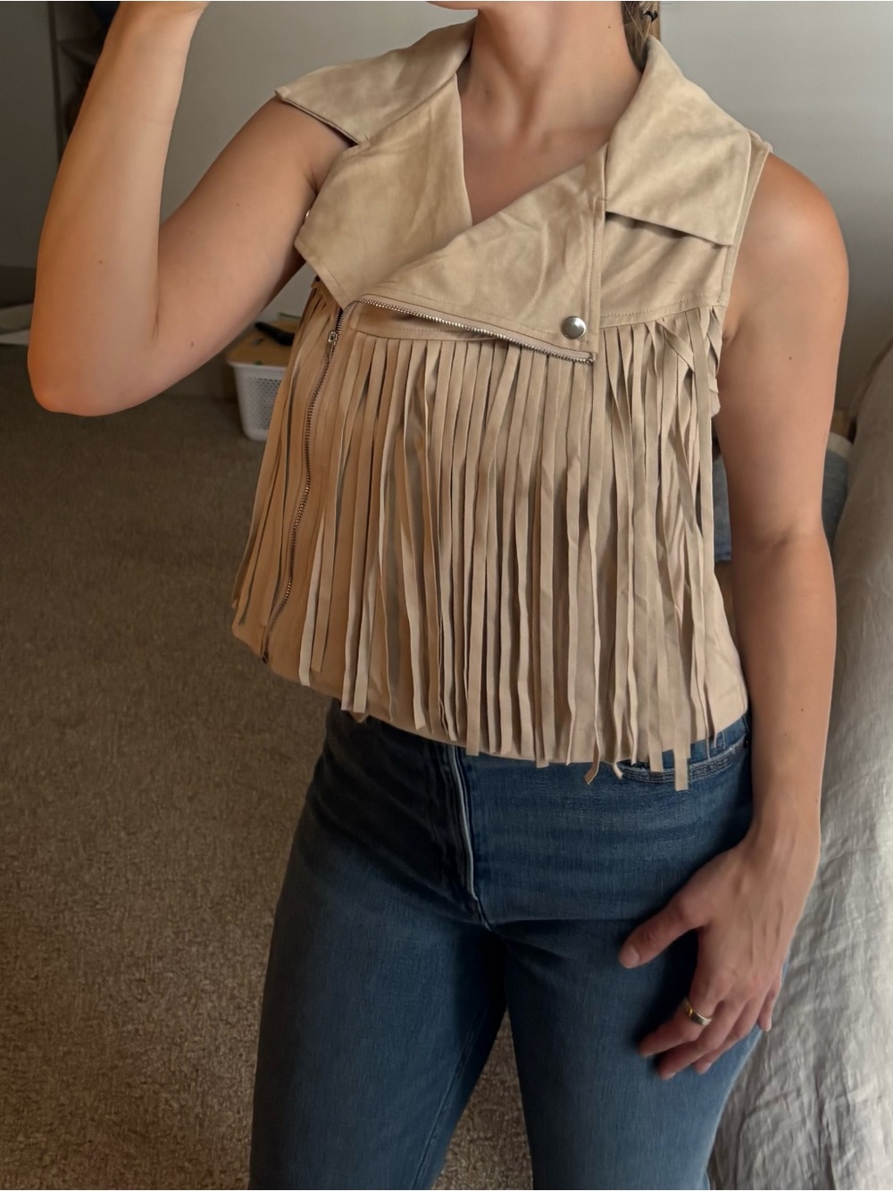 Savanna Jane Beige Fringe Suede Tank